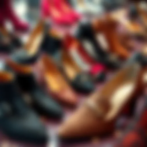 A variety of fashionable shoes arranged neatly, showcasing different styles for an elegant occasion.