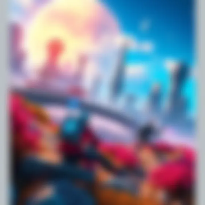 A vibrant video game scene featuring futuristic characters and colorful landscapes, emphasizing aesthetic and gameplay themes similar to Daikatana.