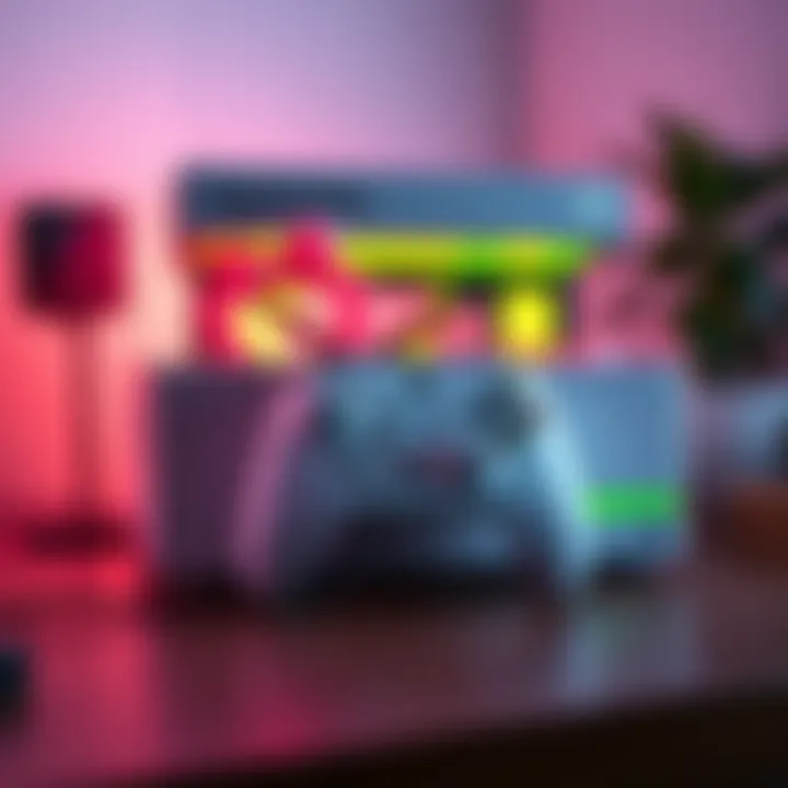 A transformed Xbox console decorated with feminine colors and designs, showcasing a unique gaming style created by a couple.