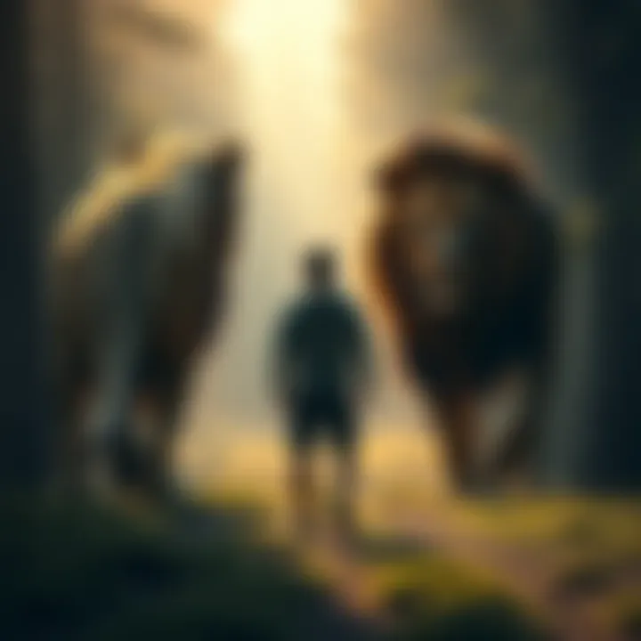 A visual comparison of a person facing 100 lions in a tier list, with a forest in the background symbolizing a no contest scenario.