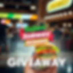 A colorful graphic showing a Subway sandwich with a ribbon and text announcing a giveaway for a spare reward.