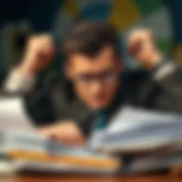 A successful individual overwhelmed with paperwork and balancing work and personal life