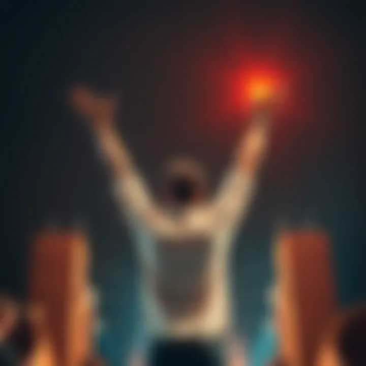 A motivated person celebrating achievement with arms raised, symbolizing success and quick goal attainment.