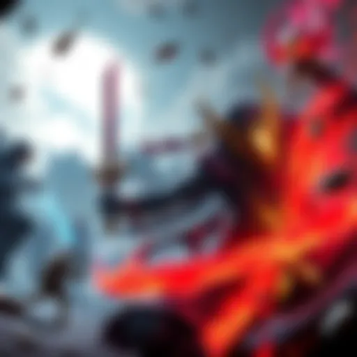 Concept art showing characters inspired by Demon Slayer in a vibrant multiplayer setting, featuring swordplay action and fantasy elements.