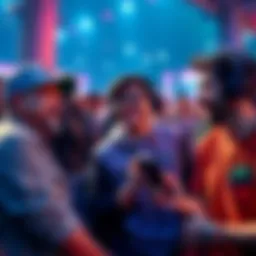 Group of gamers laughing together at Summer Game Fest, sharing funny stories and experiences
