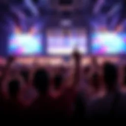 Crowd cheering at Summer Games Fest with game reveals on screen and celebrities present