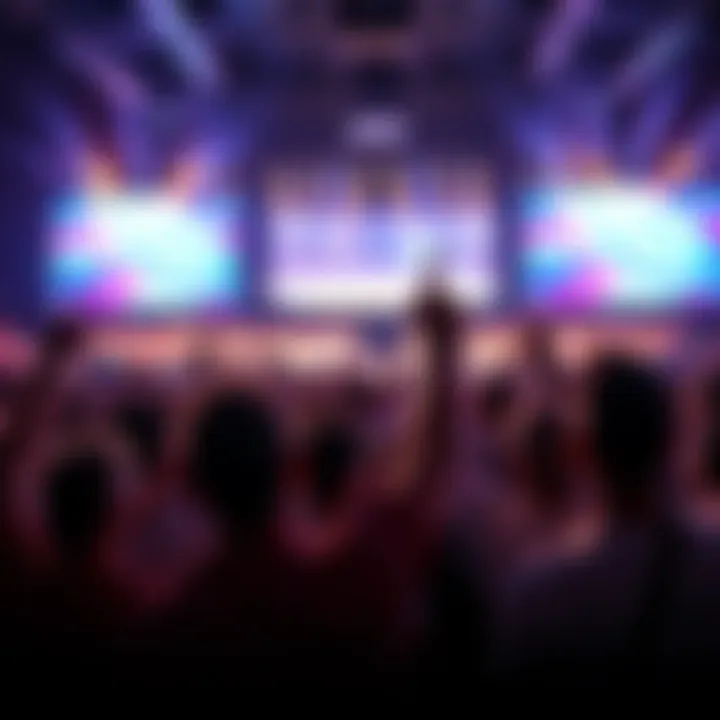 Crowd cheering at Summer Games Fest with game reveals on screen and celebrities present