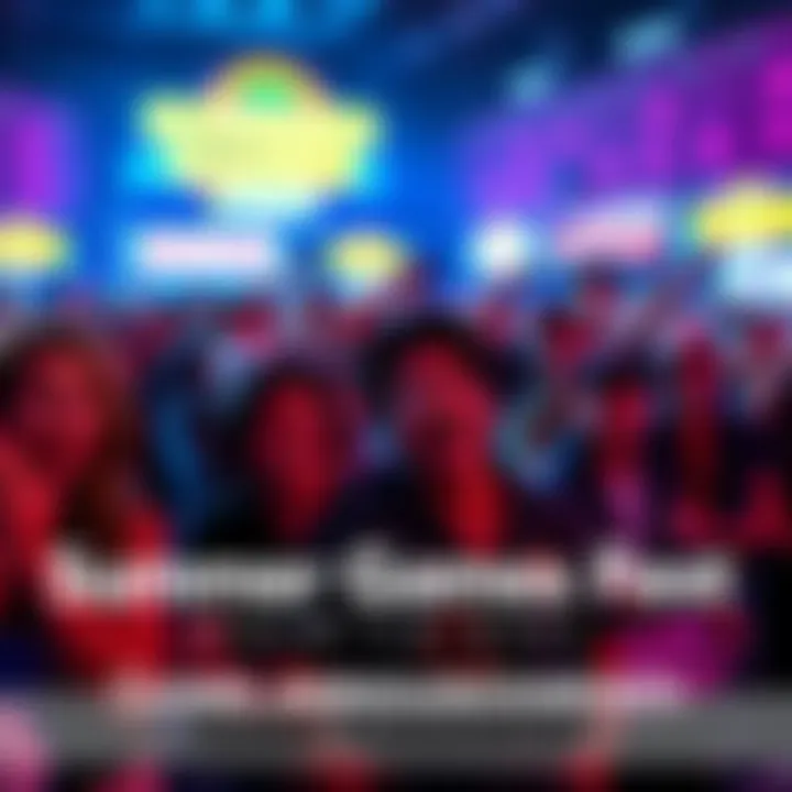 Fans eagerly awaiting game announcements at Summer Games Fest, with game logos and excited expressions.