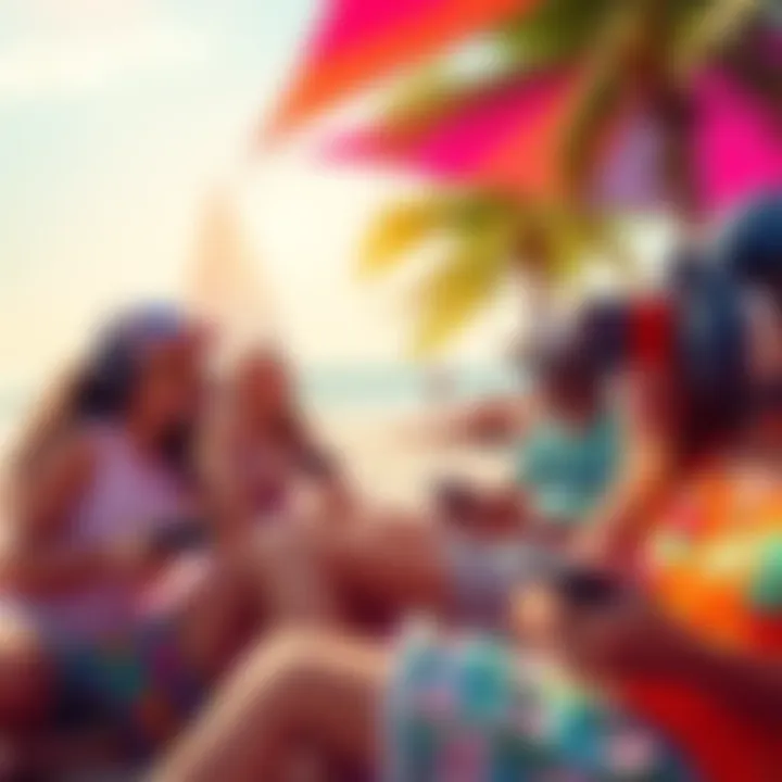 Games for Summer Fun A vibrant scene of people playing video games outdoors while enjoying summer sun and beach vibes