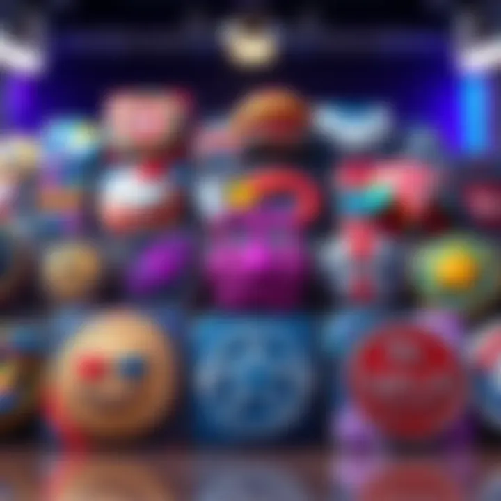 A colorful display of exclusive badges and trading cards available during the Summer Sale 2025, showcasing unique designs.