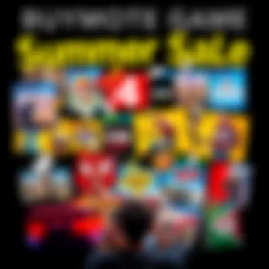 A collage of popular video games and DLCs bought during the summer sale, showcasing game covers and digital items, inviting gamers to share their favorites.