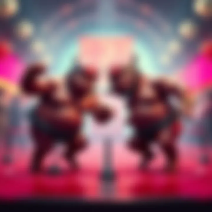 Two athletic sumo characters trying to catch a mouse pointer while players dodge them in a colorful game setting