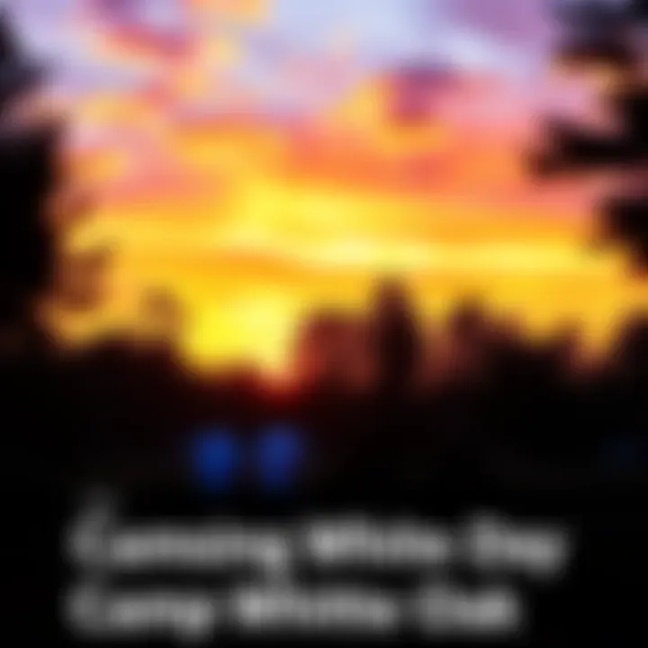 A beautiful sunset over Camp White Oak, with vibrant colors illuminating the sky and trees