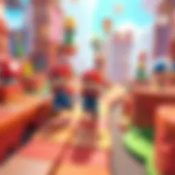 Mario and friends running through a vibrant level filled with platforms and power-ups in Super Mario 3D World