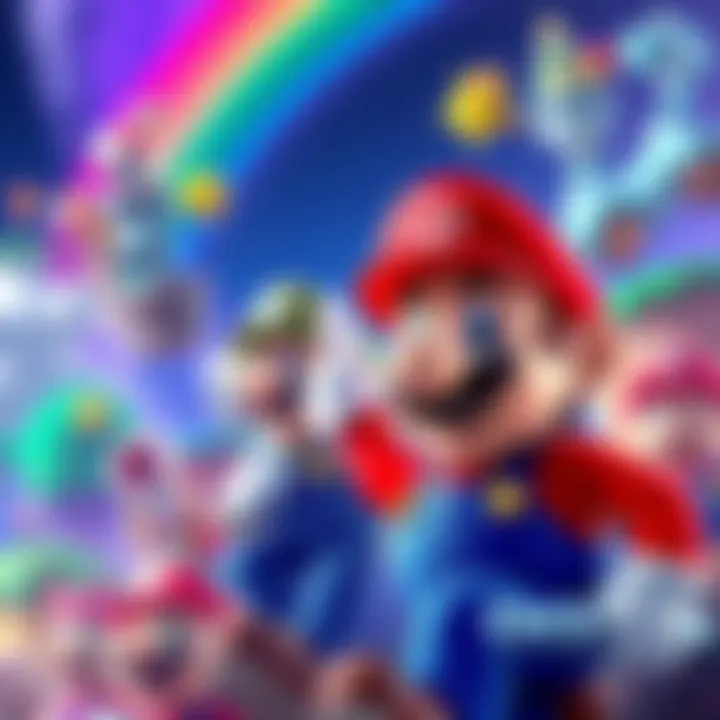 Celebrating the legacy of Super Mario games with iconic characters and vibrant worlds.