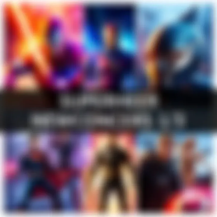 Superhero Design Concepts for Season 3 A colorful display of various superhero designs with different costumes, gadgets, and locations for Season 3.