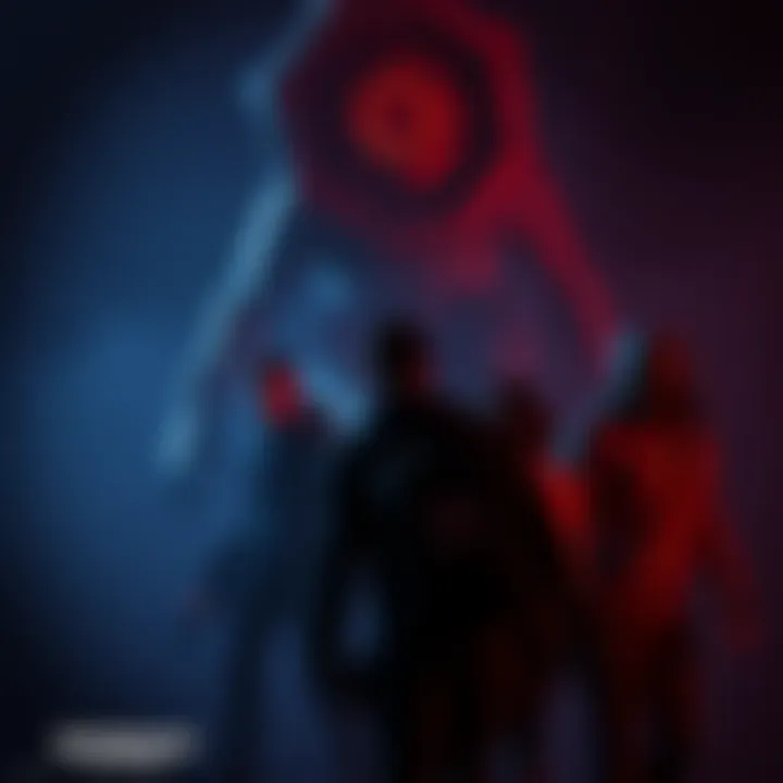 A group of characters from a Supermassive Games title facing a mysterious threat in a dark, eerie environment.