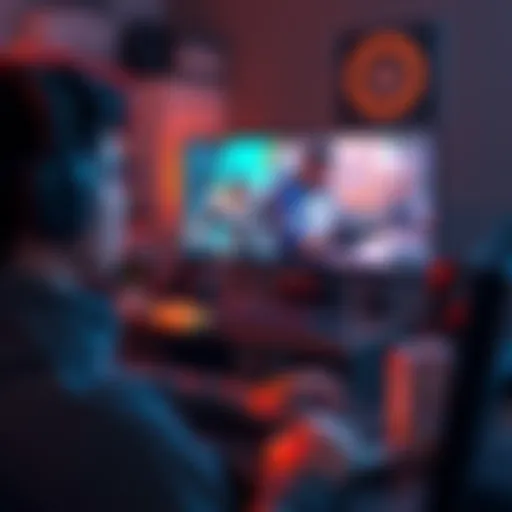 A gamer intensely watching a live stream of Supertf playing Overwatch, surrounded by snacks and gaming gear, fully engaged in the match.