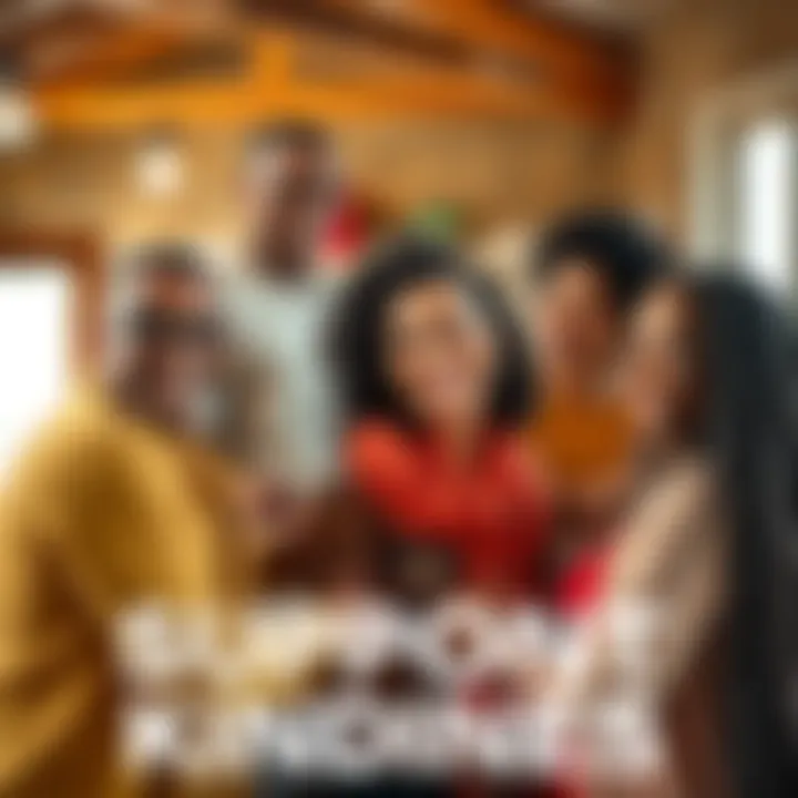 Support and Kindness A group of diverse people smiling and supporting each other in a warm community setting