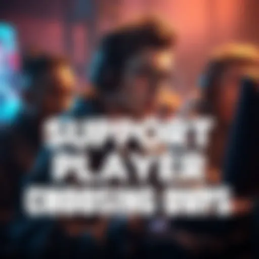 Support Player Choosing DPS A support player selecting a favorite DPS character in a gaming session with teammates in the background.