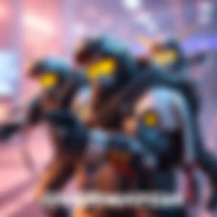 Support Character in Overwatch Gameplay A support character in Overwatch assists teammates during a 5v5 match, showcasing teamwork and strategy in a vibrant gaming environment.