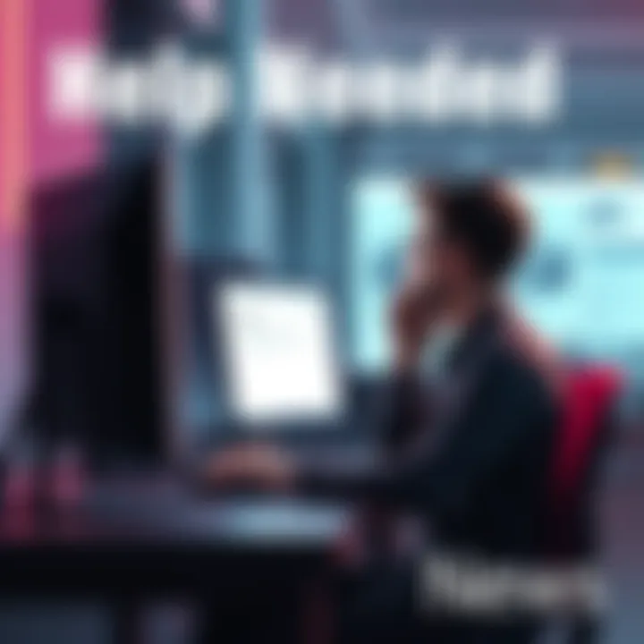 A person sitting at a computer, looking worried while reading a message on a forum, symbolizing fear and seeking help online