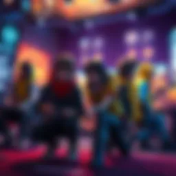 A group of gaming characters in support roles collaborating in a virtual game setting