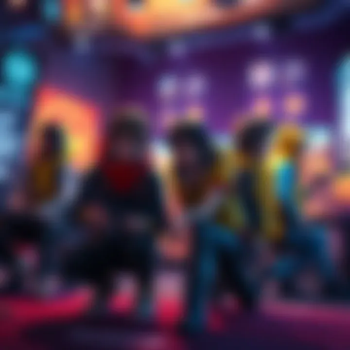 A group of gaming characters in support roles collaborating in a virtual game setting
