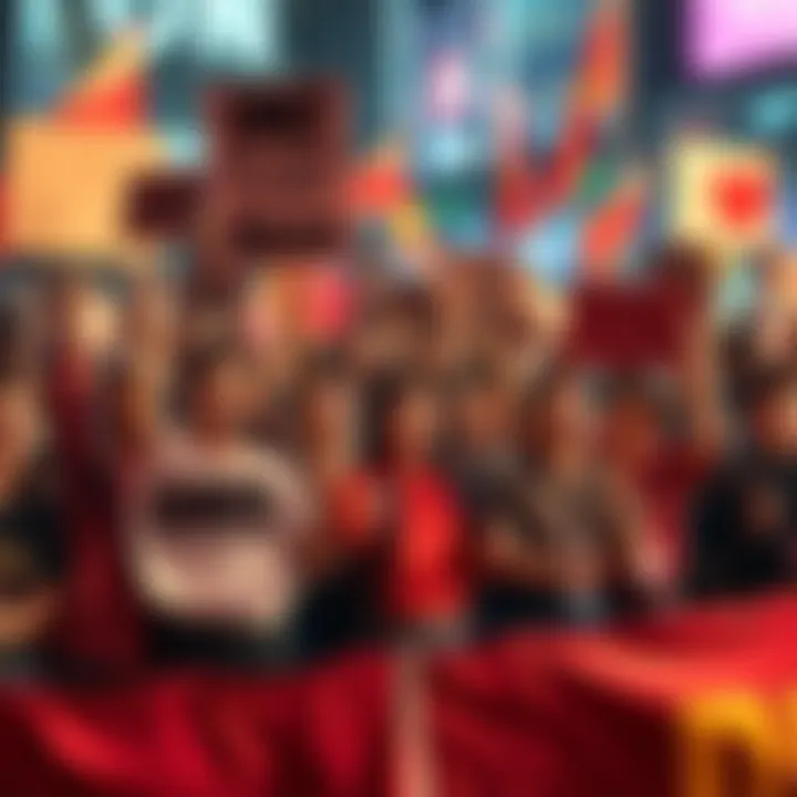 A group of fans holding signs and banners to show support for Ohma, emphasizing their demand for respect and recognition in the community.