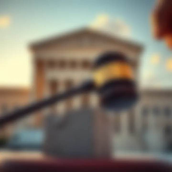 A gavel strikes a block with the Supreme Court building in the background, symbolizing the recent decision on tariffs.