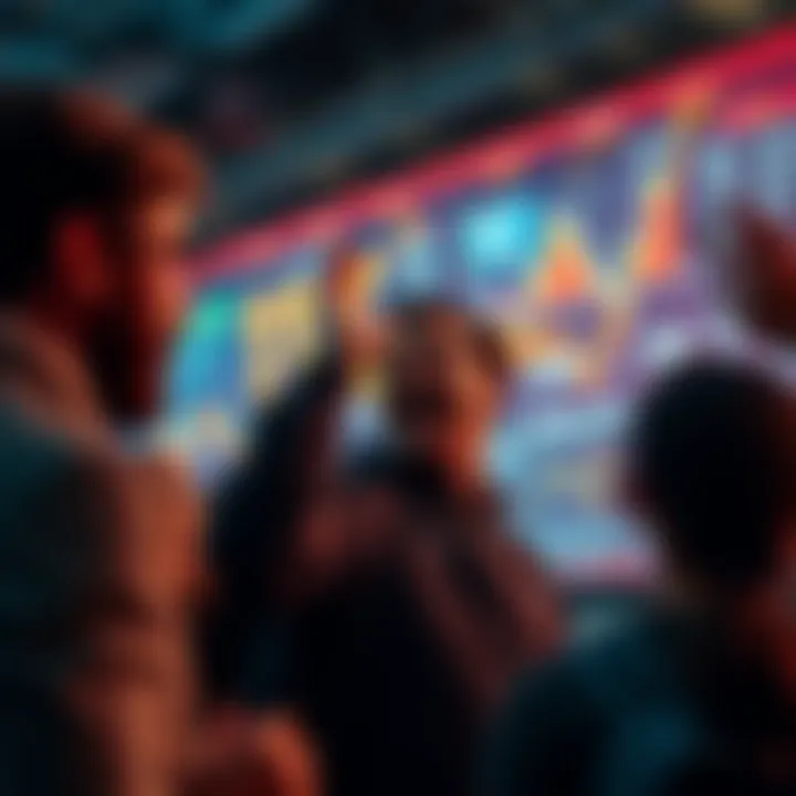 People reacting with surprise and excitement as numbers rapidly increase on a screen