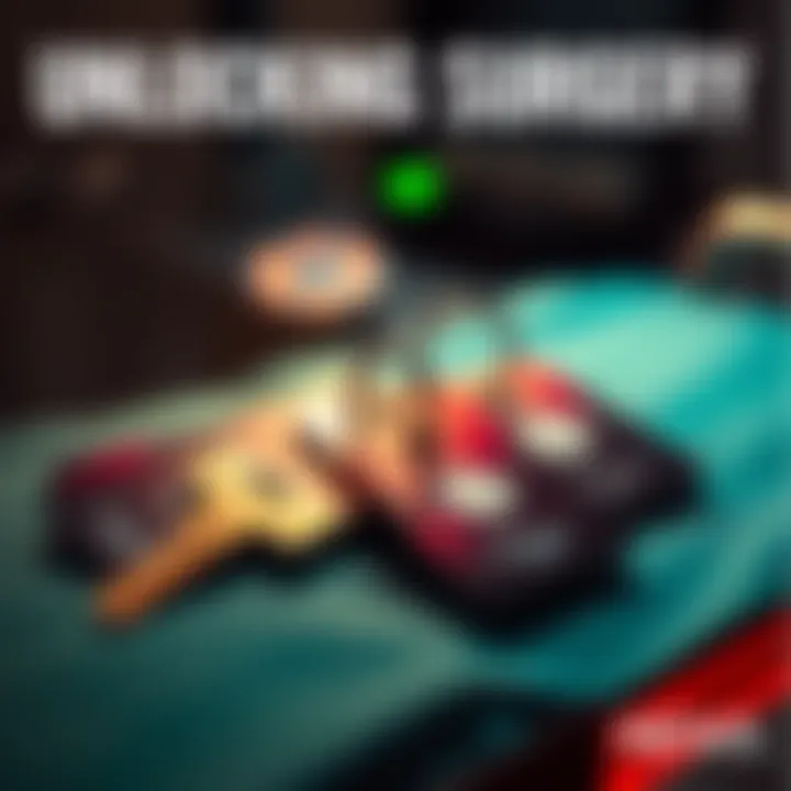 A close-up view of five keycards resting on a surgical tray, symbolizing security measures for surgery room access.