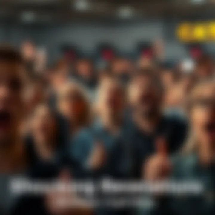 A group of people showing shock and disbelief in a public setting