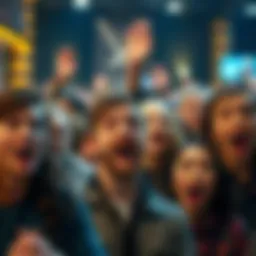 A group of people looking shocked and surprised, reacting to unexpected news, with varying expressions of disbelief and excitement.