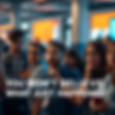 A group of people looking shocked and discussing a recent event in a public space