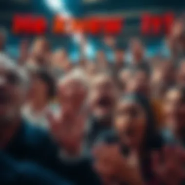 Surprised crowd reacting to news A diverse group of people showing shock and surprise at a recent revelation, with expressions of disbelief and excitement.