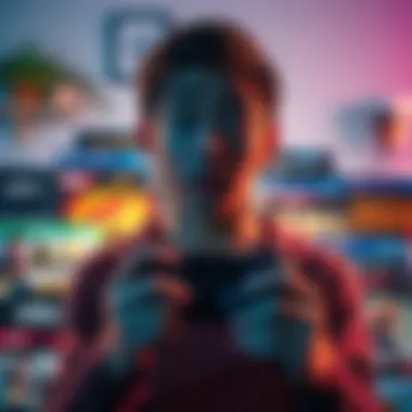A gamer looking surprised while holding a video game controller, surrounded by various game boxes, reflecting on unexpected game lengths