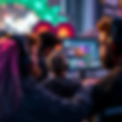 A group of gamers staring at a computer screen showing an MMO game on Steam, expressing surprise and curiosity about its listing.