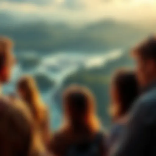 A group of people reacting in shock while looking at a beautiful but unexpected view