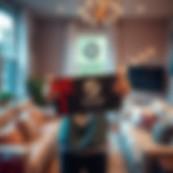 Surprising Birthday Gift A person excitedly holds a second-hand Steam Deck while standing in a cozy living room, hinting at sharing gaming fun with their boyfriend.