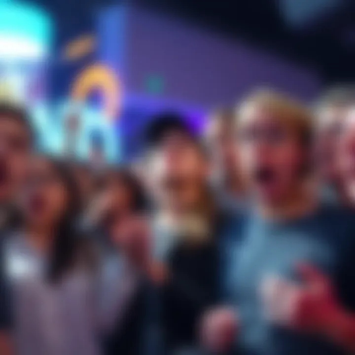 A group of people reacting in shock as they witness an unlikely event happening, such as a coin landing on its edge or a rare card being pulled from a deck.