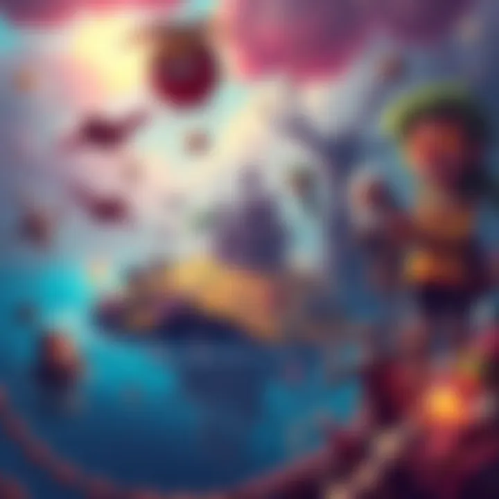 Colorful and chaotic scene from a surrealist indie game featuring strange characters and random quests on an island.