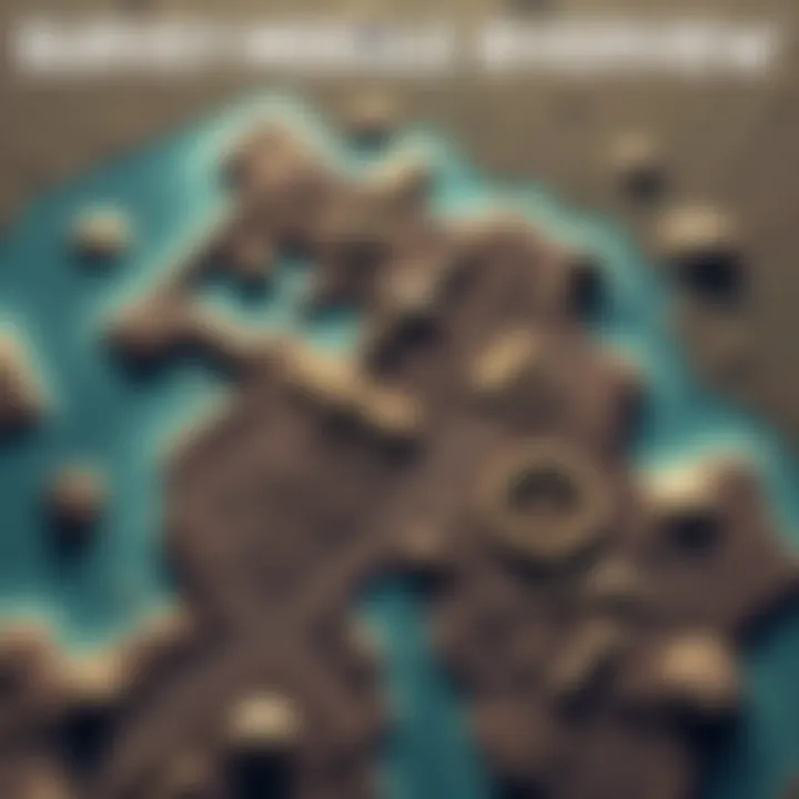 A visual representation of the newly unlocked survey module showing a map of Tau Ceti IV with highlighted terrain features such as a marsh and outpost areas, with data points for exploration.