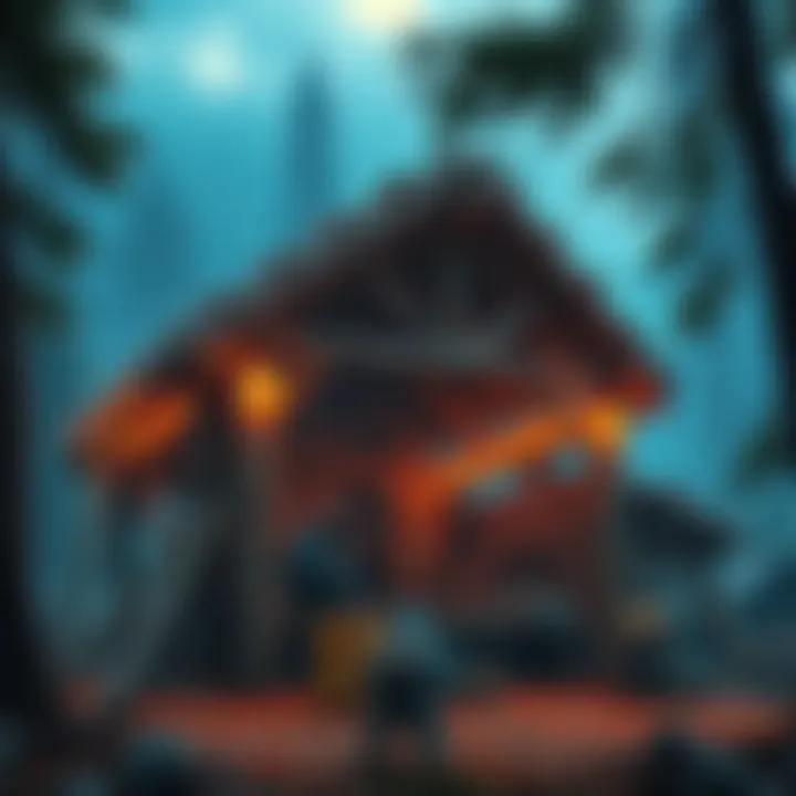 Survival Game Base Building A player constructing a wooden shelter in a survival game environment.