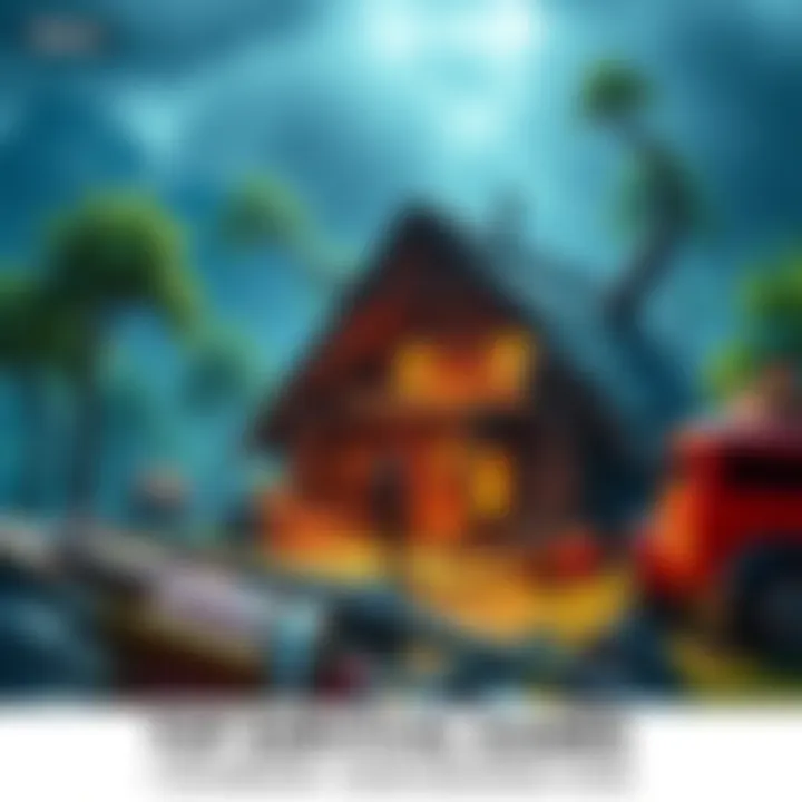 A virtual character building a base with various resources in a survival game environment.