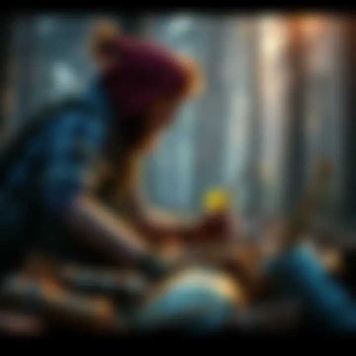 Survival Game Character A character in a survival game gathering resources in a forest setting, showcasing a start-from-scratch scenario.