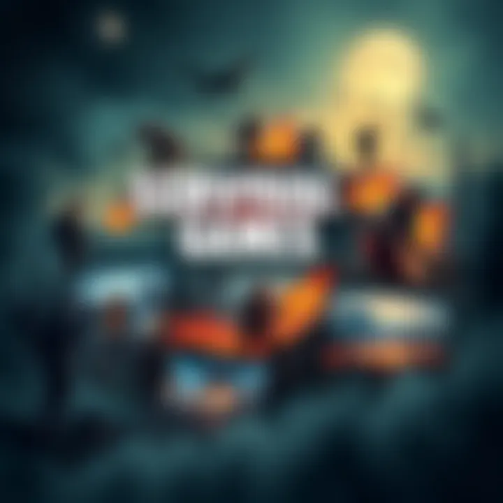 A collage of various survival game scenes featuring base building, community survival, and intense gameplay moments.