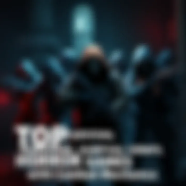 Various characters from survival horror games holding weapons and ready for combat in a dark, eerie setting.