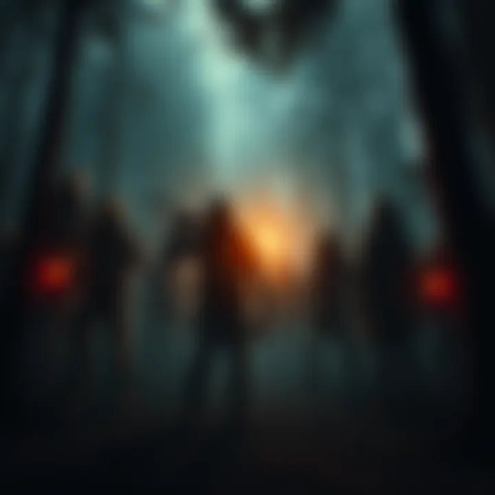 Survival Horror Game Characters A group of survival horror game characters in a dark forest setting, illustrating the suspenseful atmosphere typical of survival horror games.