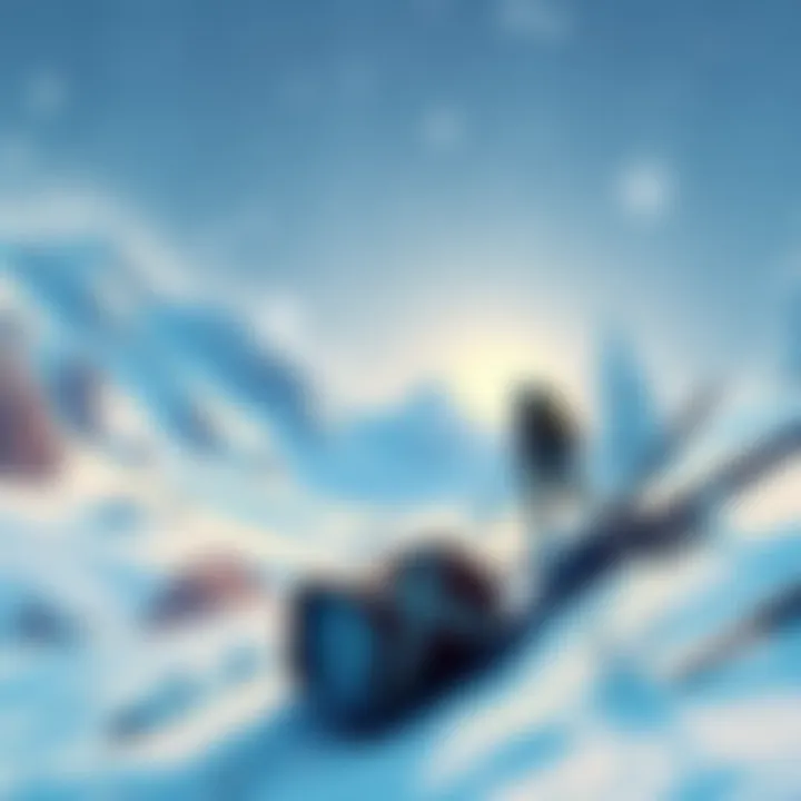 A game scene depicting a snowy landscape with a character struggling against harsh winter weather, highlighting survival tactics against the cold.